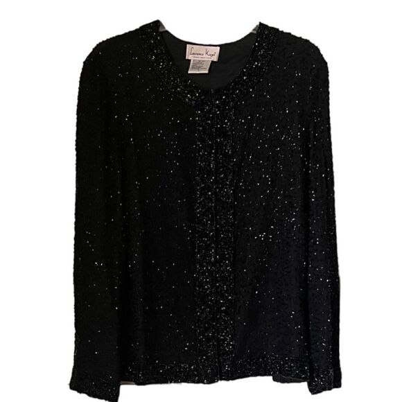 Laurence Kasar Women’s Vintage Sequin Beaded 100% Silk Black Evening Jacket  L - Picture 2 of 9